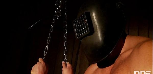  Blind-folded Athina gets her tight asshole stretched wide on love swing